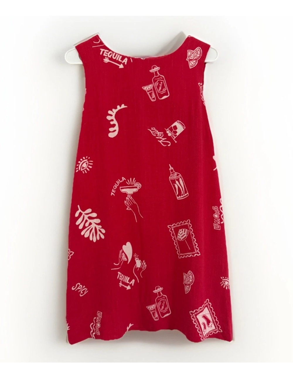 Paper Heart Red Dress Tequila Print Sleeveless Shift Linen Blend Sz Medium